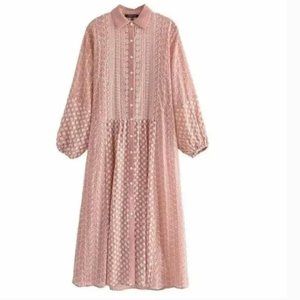ZARA Malina Midi Embroidered Balloon Sleeves Shirt Dress